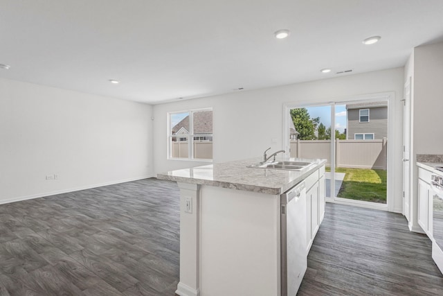 319 Brickyard Ct, Joliet, IL 60436 - kitchen featuring stainless steel dishwasher, plenty of natural light, dark wood-type flooring, and recessed lighting