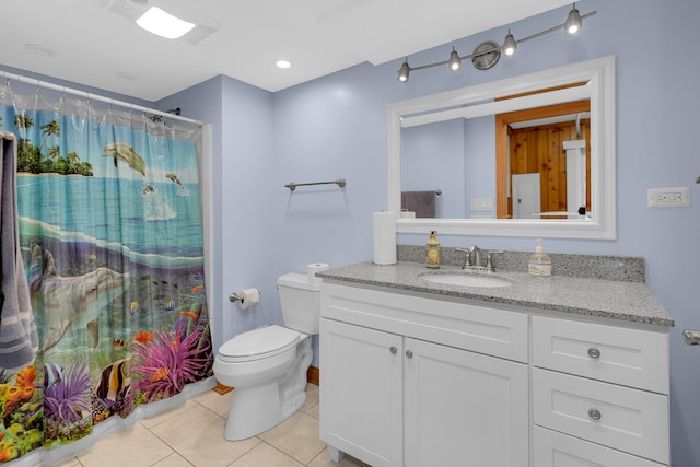 8201 Paloma Dr, Orland Park, IL 60462 - bathroom featuring vanity, tile patterned floors, and a shower with curtain