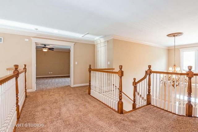 1803 Rizzi Ln, Bartlett, IL 60103 - corridor with an upstairs landing, ornamental molding, and carpet