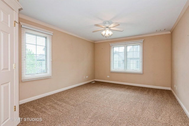 1803 Rizzi Ln, Bartlett, IL 60103 - spare room featuring carpet flooring, ornamental molding, and a ceiling fan