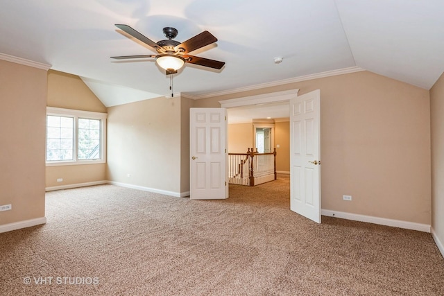 1803 Rizzi Ln, Bartlett, IL 60103 - unfurnished bedroom featuring lofted ceiling, carpet flooring, crown molding, and ceiling fan