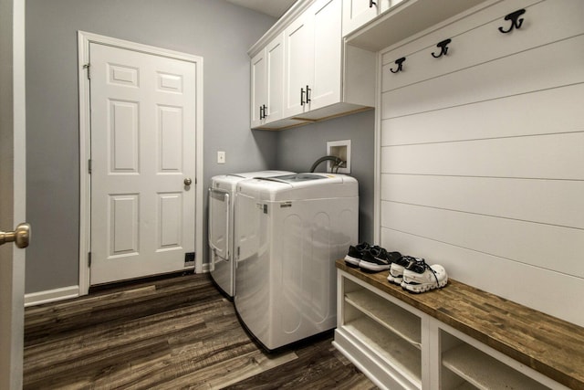 8307 Newbridge Ct, Joliet, IL 60431 - laundry room featuring washer and dryer, cabinet space, and dark wood-type flooring
