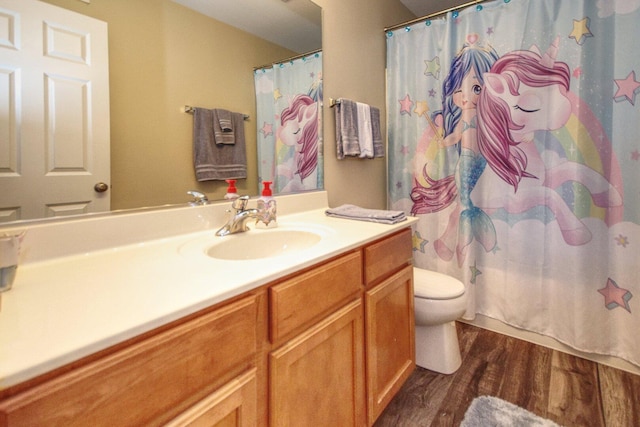 8307 Newbridge Ct, Joliet, IL 60431 - full bath with wood finished floors, vanity, and a shower with shower curtain