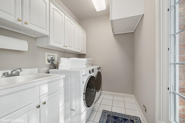 25397 N Northbridge Rd, Hawthorn Woods, IL 60047 - laundry area featuring cabinet space, washing machine and clothes dryer, tile patterned floors, and plenty of natural light