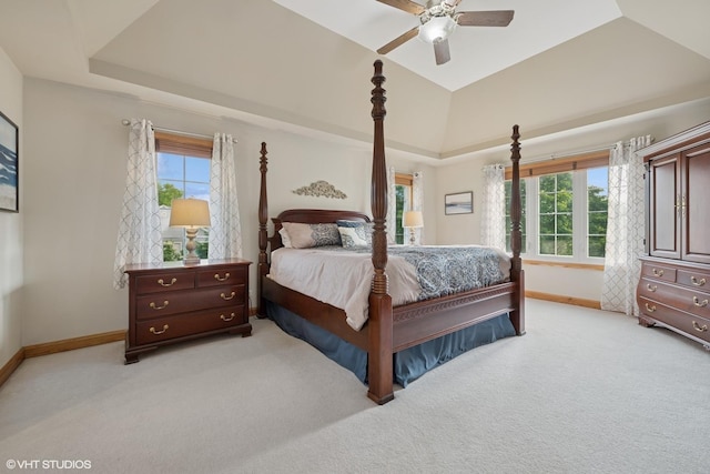 25397 N Northbridge Rd, Hawthorn Woods, IL 60047 - bedroom featuring light colored carpet, a ceiling fan, a raised ceiling, and lofted ceiling