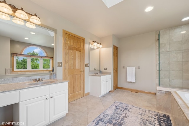 25397 N Northbridge Rd, Hawthorn Woods, IL 60047 - full bath featuring two vanities, a bath, tile patterned floors, recessed lighting, and tiled shower