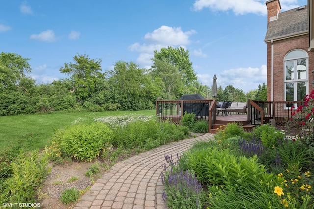 25397 N Northbridge Rd, Hawthorn Woods, IL 60047 - view of grassy yard featuring a wooden deck