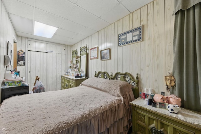 1448 W Taylor St, Chicago, IL 60607 - bedroom with a drop ceiling and wooden walls