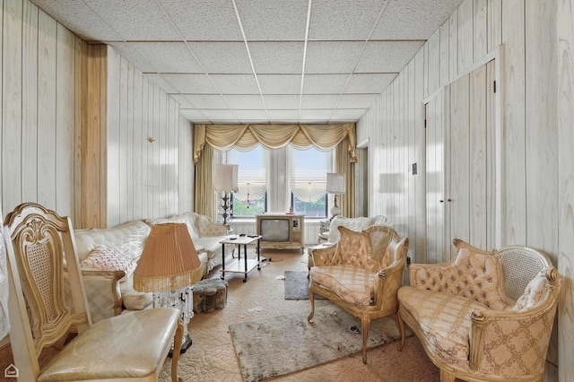 1448 W Taylor St, Chicago, IL 60607 - sitting room with wooden walls, a drop ceiling, and carpet