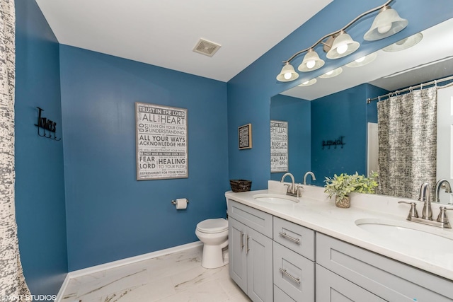 253 Brookhaven Trl, Pingree Grove, IL 60140 - full bath with marble finish floors, double vanity, and a shower with shower curtain