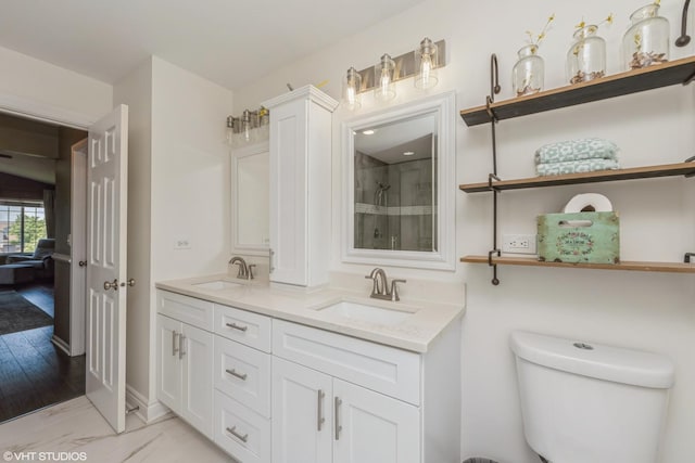 253 Brookhaven Trl, Pingree Grove, IL 60140 - bathroom featuring double vanity, a shower with door, and marble finish floors