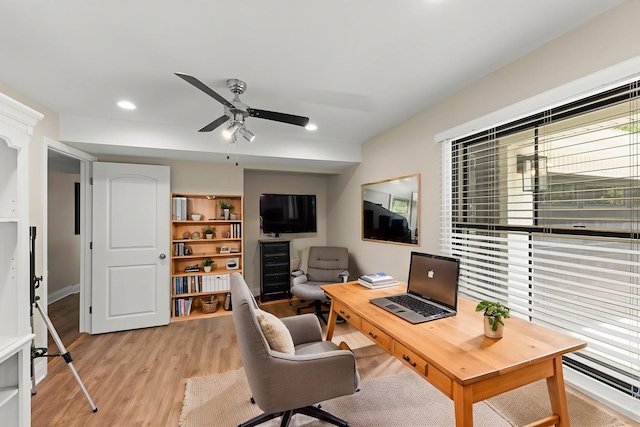 440 Menominee Ln, Naperville, IL 60563 - office featuring a ceiling fan, light wood-style flooring, and recessed lighting