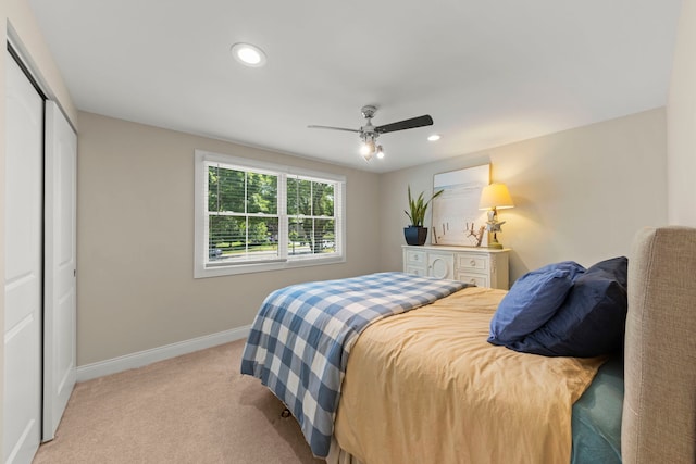 440 Menominee Ln, Naperville, IL 60563 - bedroom featuring light carpet, recessed lighting, a closet, and a ceiling fan