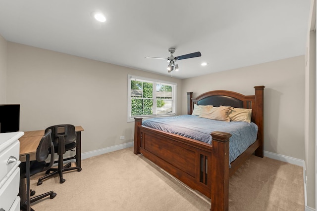 440 Menominee Ln, Naperville, IL 60563 - bedroom featuring an office area, light carpet, ceiling fan, and recessed lighting