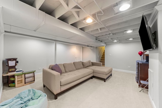 440 Menominee Ln, Naperville, IL 60563 - carpeted living room with stairway and baseboards