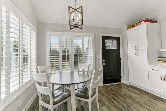 8081 Tennessee Ave, Willowbrook, IL 60527 - dining space featuring a chandelier, dark wood-style flooring, and lofted ceiling