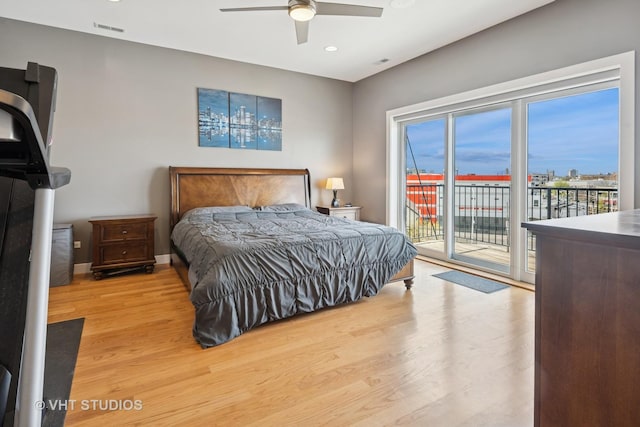 2442 N Clybourn Ave Unit 5S, Chicago, IL 60614 - bedroom with light wood-type flooring, access to outside, recessed lighting, and a ceiling fan