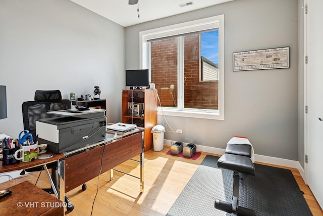 2442 N Clybourn Ave Unit 5S, Chicago, IL 60614 - office area with wood finished floors and a ceiling fan