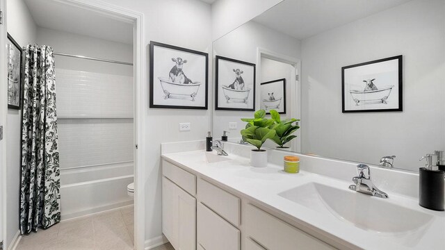 1818 Legacy Pointe Blvd, Plainfield, IL 60586 - bathroom featuring double vanity, shower / tub combo, and tile patterned flooring