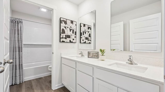 1818 Legacy Pointe Blvd, Plainfield, IL 60586 - full bath with double vanity, wood finished floors, and shower / bath combo with shower curtain