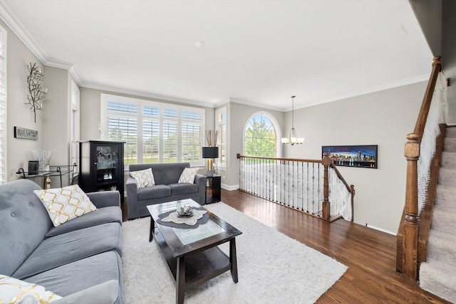 17946 Fountain Cir, Orland Park, IL 60467 - living area featuring a chandelier, wood finished floors, and ornamental molding