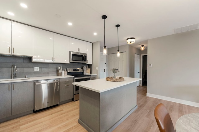 1250 Rudolph Rd Unit 4N, Northbrook, IL 60062 - kitchen with stainless steel appliances, white cabinetry, light countertops, decorative backsplash, and recessed lighting