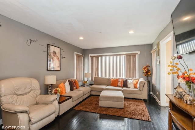 4322 W Walton St, Chicago, IL 60651 - living area featuring dark wood-style flooring and recessed lighting
