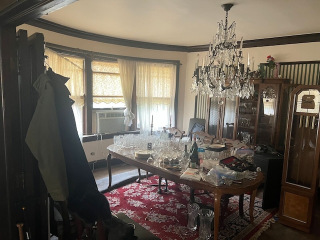 8144 S Ada St, Chicago, IL 60620 - dining area with a chandelier, cooling unit, and crown molding