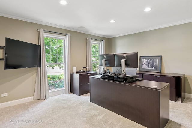 33 Citation Cir, Wheaton, IL 60189 - office area featuring crown molding, light carpet, and recessed lighting