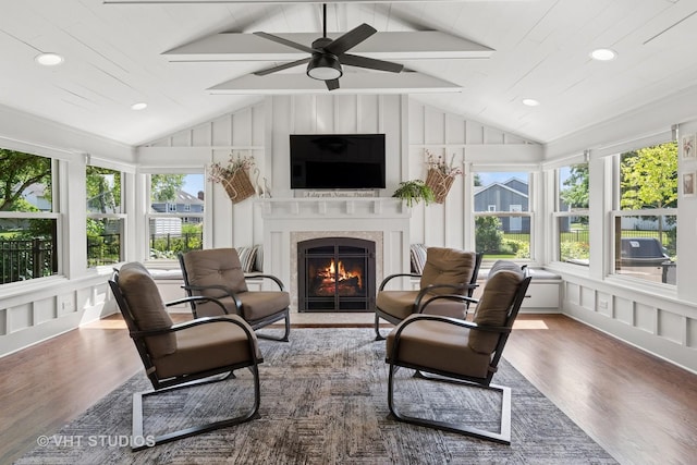33 Citation Cir, Wheaton, IL 60189 - sunroom / solarium featuring wood finished floors, vaulted ceiling, a decorative wall, and recessed lighting