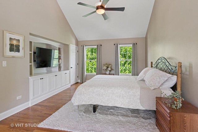 33 Citation Cir, Wheaton, IL 60189 - bedroom with wood finished floors, high vaulted ceiling, and ceiling fan
