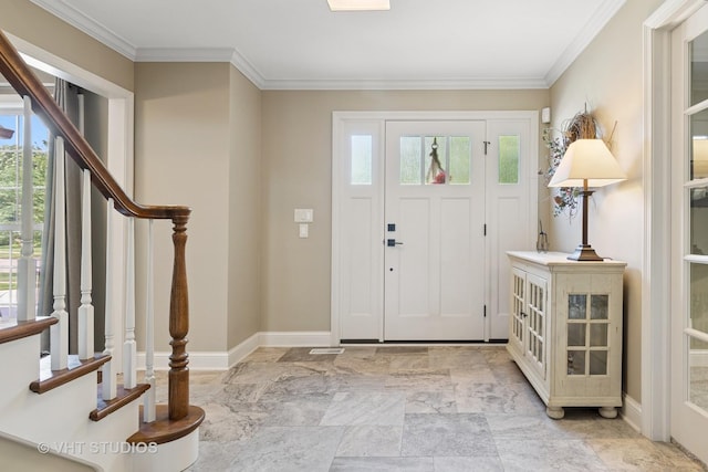 33 Citation Cir, Wheaton, IL 60189 - entryway with plenty of natural light, stairway, crown molding, and light stone finish flooring