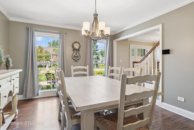 33 Citation Cir, Wheaton, IL 60189 - dining area with a chandelier, dark wood finished floors, and crown molding