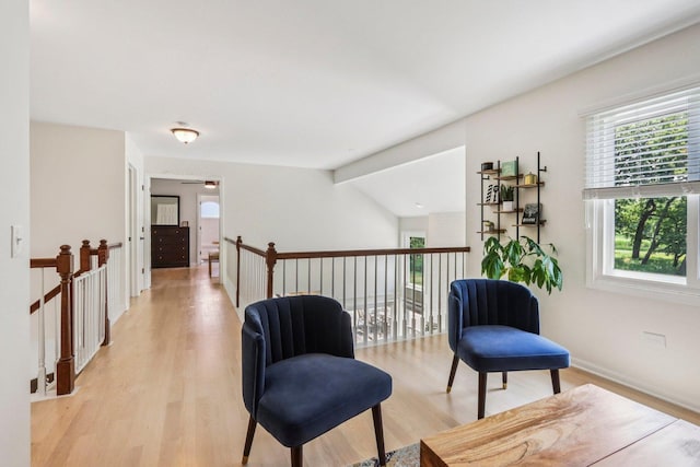 7004 Bennington Dr, Gurnee, IL 60031 - sitting room featuring an upstairs landing, healthy amount of natural light, light wood finished floors, and vaulted ceiling