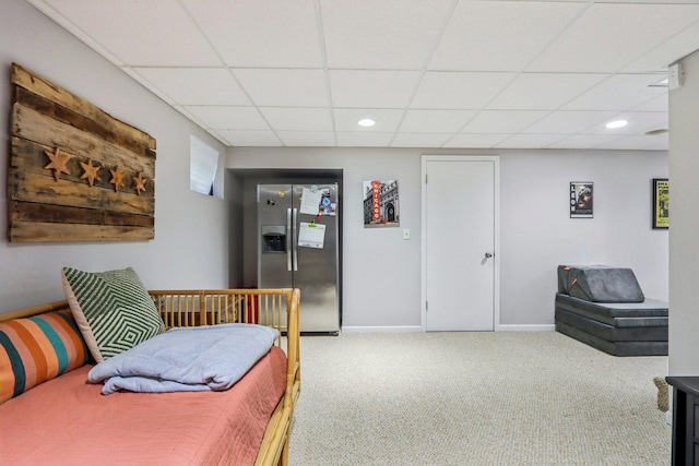 7004 Bennington Dr, Gurnee, IL 60031 - bedroom featuring stainless steel fridge, carpet floors, recessed lighting, and a drop ceiling