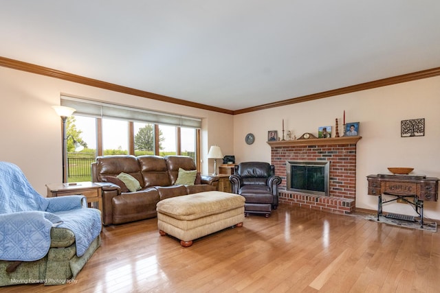 420 Fairway View Dr, Algonquin, IL 60102 - living room with light wood finished floors, crown molding, and a brick fireplace