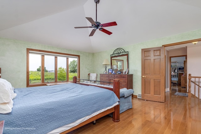 420 Fairway View Dr, Algonquin, IL 60102 - bedroom with light wood-style floors, high vaulted ceiling, and a ceiling fan
