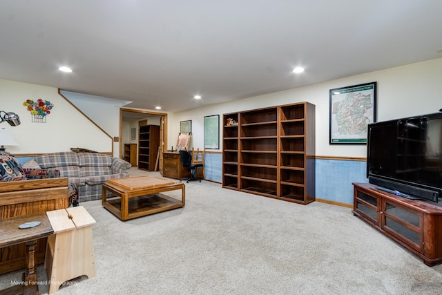 420 Fairway View Dr, Algonquin, IL 60102 - living area featuring carpet flooring, wainscoting, recessed lighting, and an office area