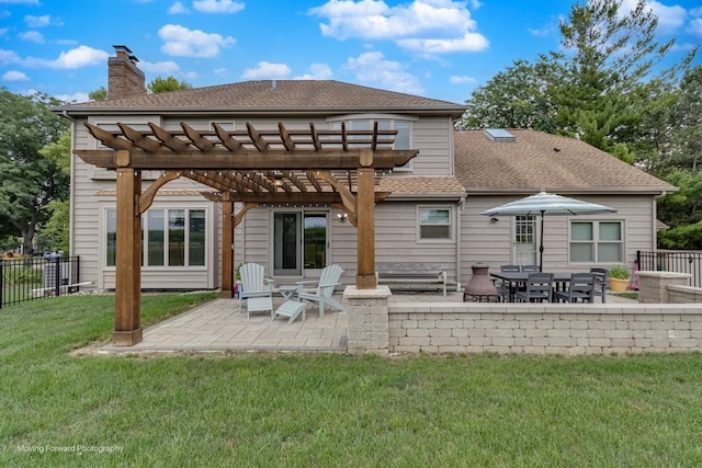 420 Fairway View Dr, Algonquin, IL 60102 - rear view of house with a pergola, a chimney, roof with shingles, and a patio area