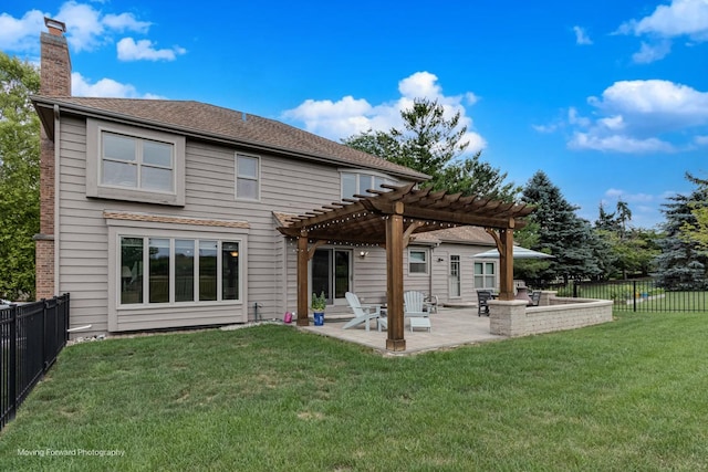 420 Fairway View Dr, Algonquin, IL 60102 - back of property with a chimney, a fenced backyard, a pergola, and a patio