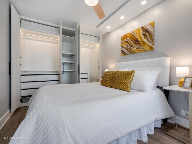 1560 N Sandburg Ter Unit 2403J, Chicago, IL 60610 - bedroom with wood finished floors, recessed lighting, and a ceiling fan