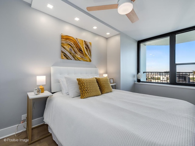 1560 N Sandburg Ter Unit 2403J, Chicago, IL 60610 - bedroom with wood finished floors, ceiling fan, and recessed lighting