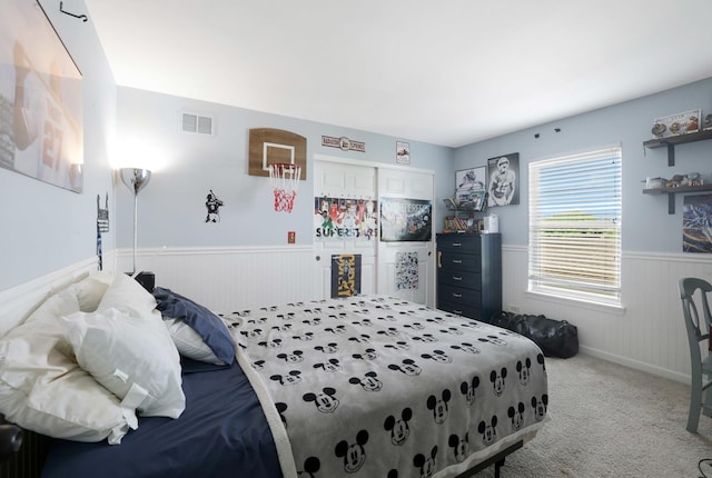 10628 Great Plaines Dr, Huntley, IL 60142 - bedroom featuring a wainscoted wall, carpet floors, and wooden walls