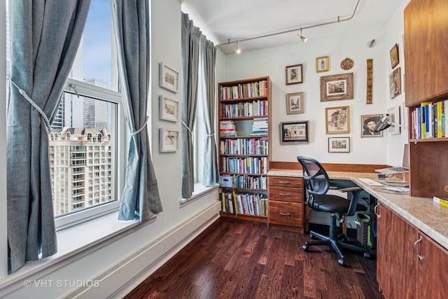 25 E Superior St Unit 2402, Chicago, IL 60611 - office area with plenty of natural light, dark wood-type flooring, rail lighting, and built in study area