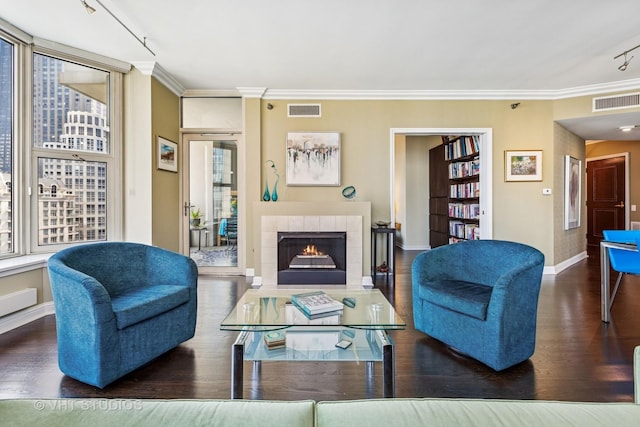 25 E Superior St Unit 2402, Chicago, IL 60611 - living room with wood finished floors, crown molding, and a tile fireplace