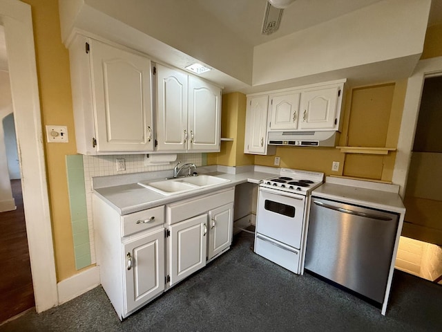 505 N Fair St, Champaign, IL 61821 - kitchen with white range with electric cooktop, stainless steel dishwasher, white cabinetry, under cabinet range hood, and light countertops