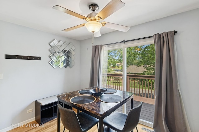 304 Pheasant Trl, Lake In The Hills, IL 60156 - dining space featuring ceiling fan and light wood finished floors