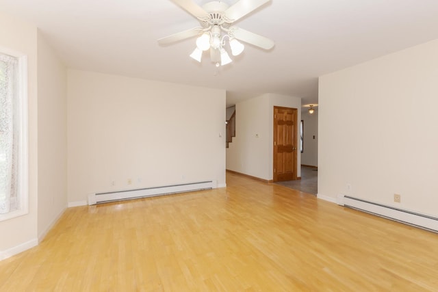 22998 E 2800 N Rd, Odell, IL 60460 - empty room with baseboard heating, a baseboard heating unit, light wood-style floors, and ceiling fan