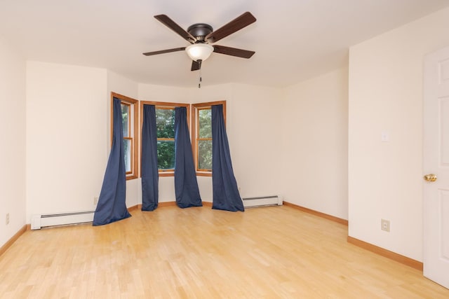 22998 E 2800 N Rd, Odell, IL 60460 - spare room with a baseboard radiator, wood finished floors, and a ceiling fan