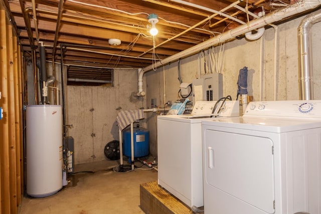 22998 E 2800 N Rd, Odell, IL 60460 - washroom featuring water heater, electric panel, and separate washer and dryer